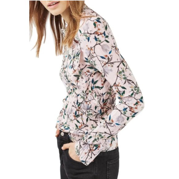 Topshop Print Ruffle Plissé Top - Picture 6 of 13